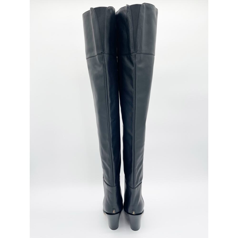 Jimmy Choo Cece 80 Black Pointed Toe Over the Knee Block Heel Boots IT 38.5 - Picture 8 of 12